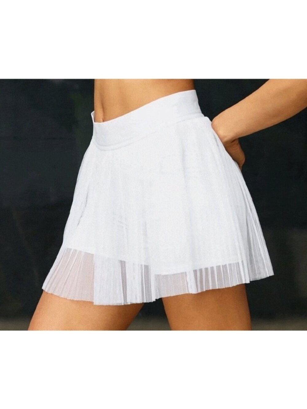 Alo Mesh Flirty Tennis Skirt White Sheer Transparent See-Through Pleated Skort